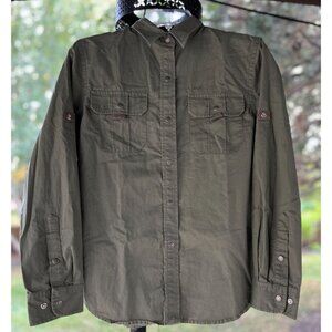 Ralph Lauren Woman P/S Safari Shirt 100% Cotton Button Down Beige Khaki Pockets